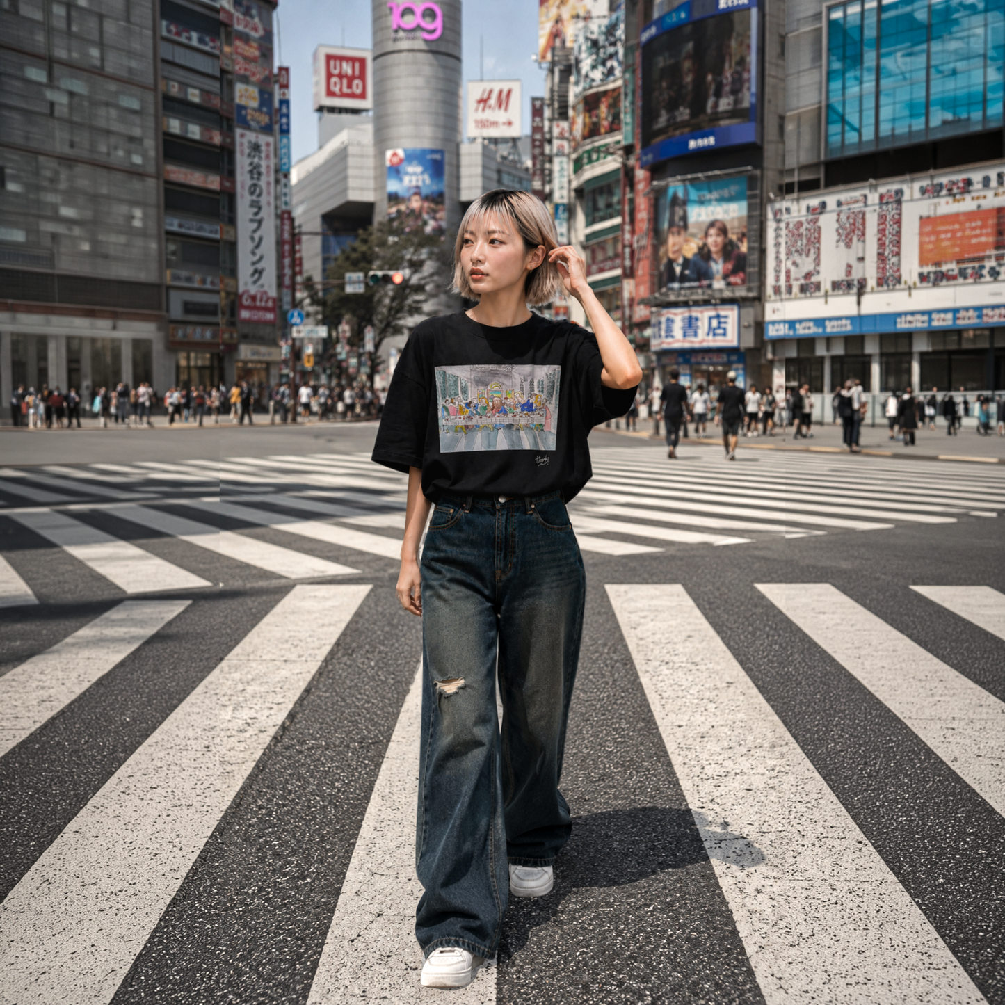 【HOSAKI】最後の晩餐 水彩画Tシャツ(サインホワイト)（DDSTYLE公式）