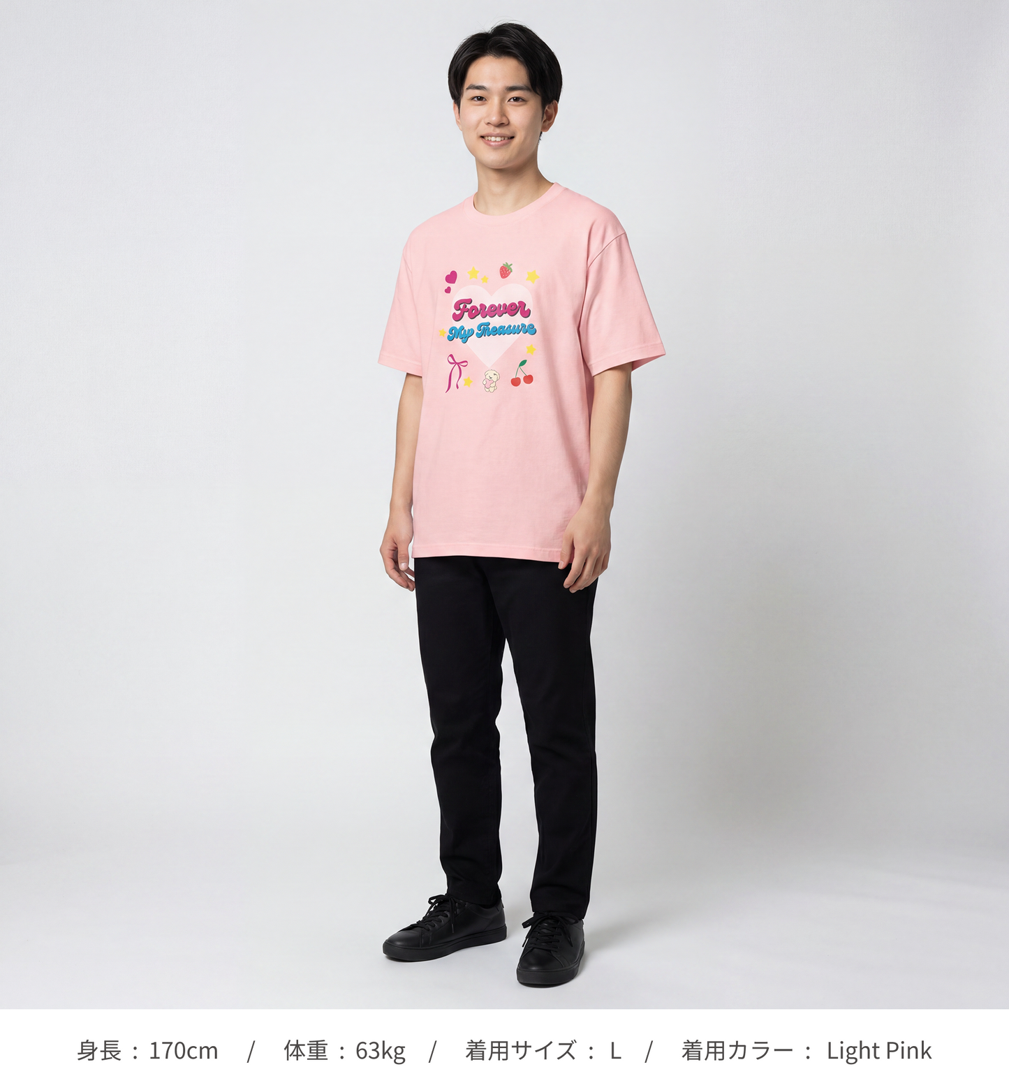 【Heisic】平成レトロ ファンシーTシャツ「ずっと私の宝物」(ピンク/アイボリー)(DDSTYLE公式)