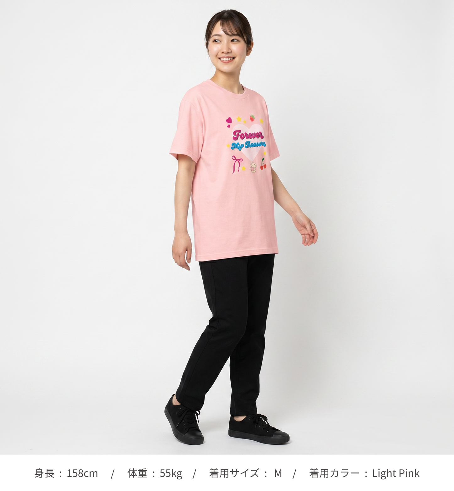 【Heisic】平成レトロ ファンシーTシャツ「ずっと私の宝物」(ピンク/アイボリー)(DDSTYLE公式)