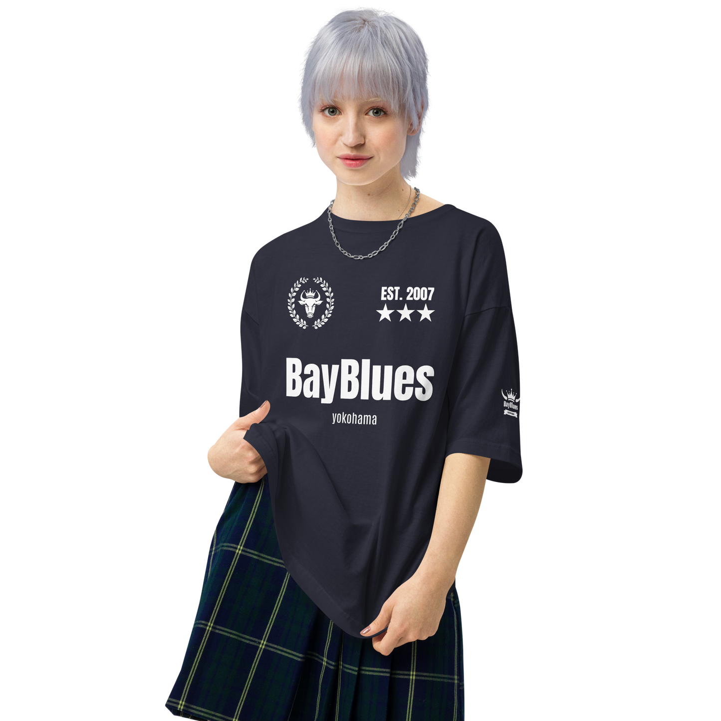 【横浜ベイブルース】ユニフォーム風 ユニセックス ビッグシルエット Tシャツ_白地プリント（DDSTYLE公式）